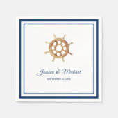 Waterverf stuurwiel Nautical Navy Stripes Servet (Voorkant)