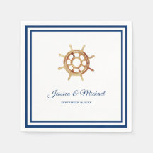 Waterverf stuurwiel Nautical Navy Stripes