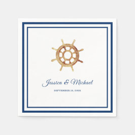Waterverf stuurwiel Nautical Navy Stripes Servet