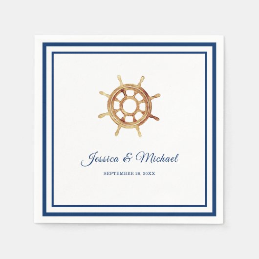 Waterverf stuurwiel Nautical Navy Stripes Servet (Voorkant)