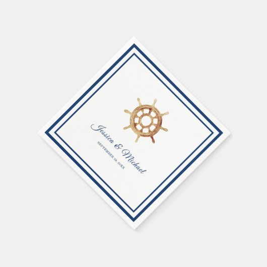 Waterverf stuurwiel Nautical Navy Stripes Servet (Hoek)