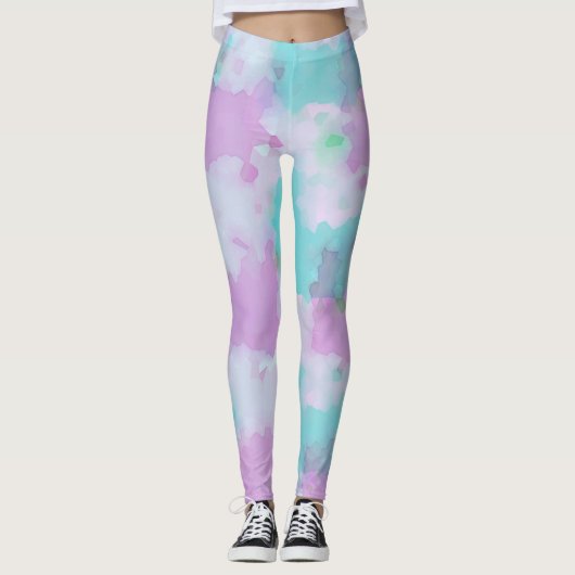 Waterverf Style Abstracte Roze Aqua Art Leggings (Voorkant)