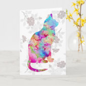 Waterverf Style Art Cat Note Card Kaart (Gele Bloem)
