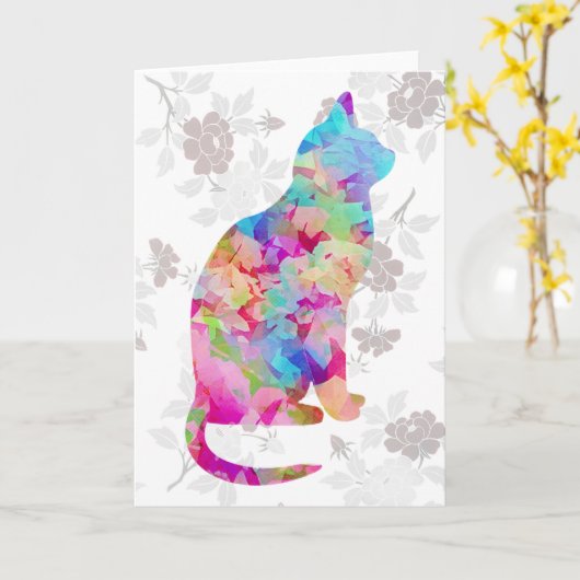 Waterverf Style Art Cat Note Card Kaart (Gele Bloem)