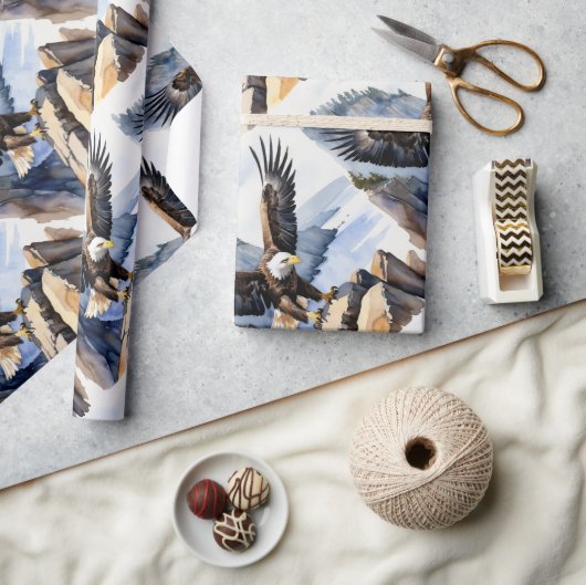 Waterverf Style Bald Eagle Flying Cliff Cadeaupapier (Crafts)