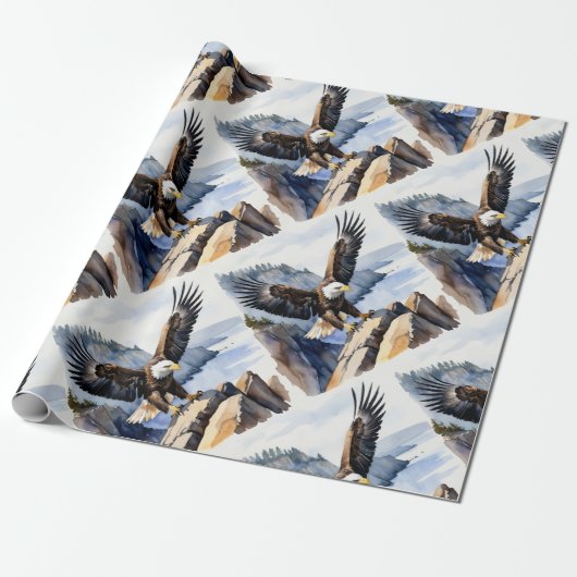 Waterverf Style Bald Eagle Flying Cliff Cadeaupapier (Uitgerold)