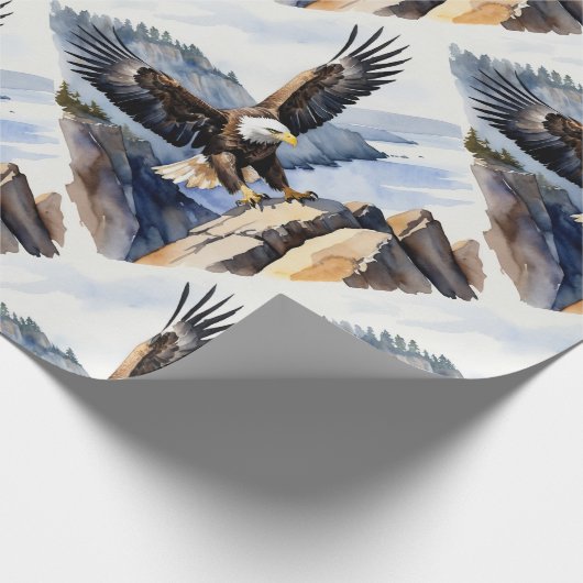 Waterverf Style Bald Eagle Flying Cliff Cadeaupapier (Hoek)