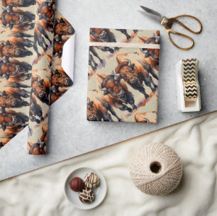 Waterverf Style Bison Buffalo Animal Pattern Art Cadeaupapier