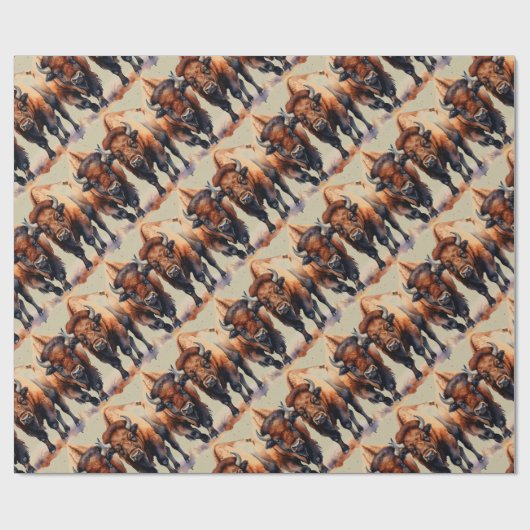 Waterverf Style Bison Buffalo Animal Pattern Art Cadeaupapier (Vlak)