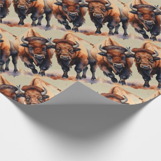 Waterverf Style Bison Buffalo Animal Pattern Art Cadeaupapier (Hoek)