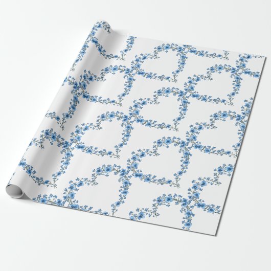 Waterverf Style Blue Forget-me-not Flower Cadeaupapier (Uitgerold)