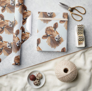 Waterverf Style Brown Koe Boerderij Animal Cadeaupapier