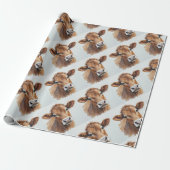 Waterverf Style Brown Koe Boerderij Animal Cadeaupapier (Uitgerold)