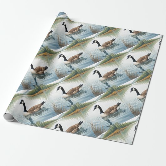 Waterverf Style Canada Goose Bird Zwemmeer Cadeaupapier (Uitgerold)