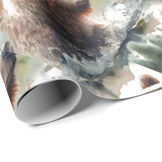 Waterverf Style Grizzly Beer Wildlife Animal Art Cadeaupapier (Rol Hoek)