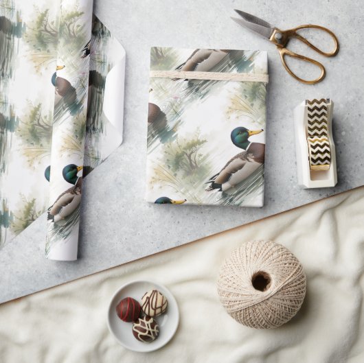 Waterverf Style Mallard Duck Bird Zwemmeer Cadeaupapier (Crafts)