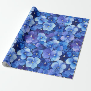 Waterverf Style Pansies Blauw Paarse Bloemprint Cadeaupapier