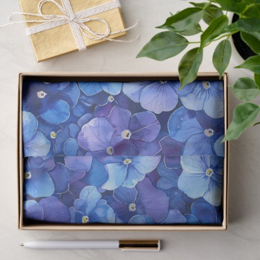 Waterverf Style Pansies Blauw Paarse Bloemprint Tissuepapier (Geschenk)