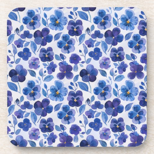 Waterverf Style Pansies Paarse Blauwe Bloemprint Bier Onderzetter (Voorkant)