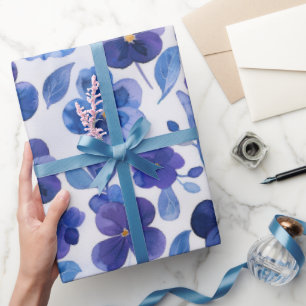 Waterverf Style Pansies Paarse Blauwe Bloemprint Cadeaupapier