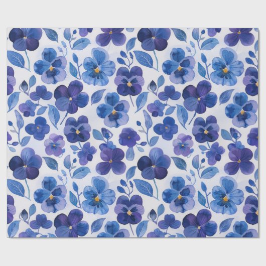 Waterverf Style Pansies Paarse Blauwe Bloemprint Cadeaupapier (Vlak)
