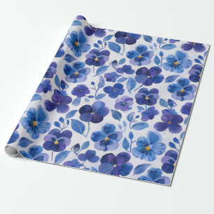Waterverf Style Pansies Paarse Blauwe Bloemprint Cadeaupapier