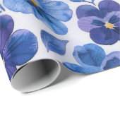 Waterverf Style Pansies Paarse Blauwe Bloemprint Cadeaupapier (Rol Hoek)