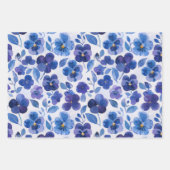 Waterverf Style Pansies Paarse Blauwe Bloemprint Inpakpapier Vel (Voorkant)