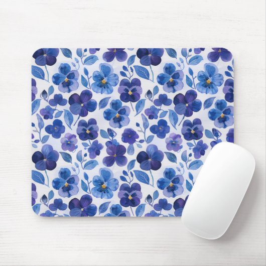 Waterverf Style Pansies Paarse Blauwe Bloemprint Muismat (Met muis)