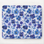 Waterverf Style Pansies Paarse Blauwe Bloemprint Muismat (Voorkant)