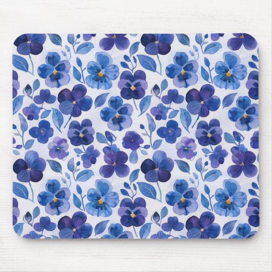 Waterverf Style Pansies Paarse Blauwe Bloemprint Muismat (Voorkant)