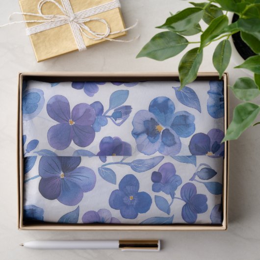 Waterverf Style Pansies Paarse Blauwe Bloemprint Tissuepapier (Geschenk)