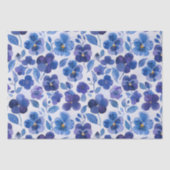 Waterverf Style Pansies Paarse Blauwe Bloemprint Tissuepapier (Voorkant)