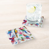 Waterverf Style Parrots 2 Glazen Onderzetter (Schuin)