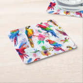 Waterverf Style Parrots 2 Kartonnen Onderzetters (Schuin)