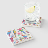 Waterverf Style Parrots 2 Stenen Onderzetter (Zijkant)