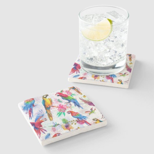 Waterverf Style Parrots 2 Stenen Onderzetter (Zijkant)