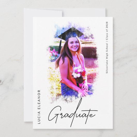 Waterverf Style Portrait Script Photo Afstuderen Aankondiging (Voorkant)