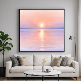 Waterverf Style Sun - Zeegezicht Art Poster