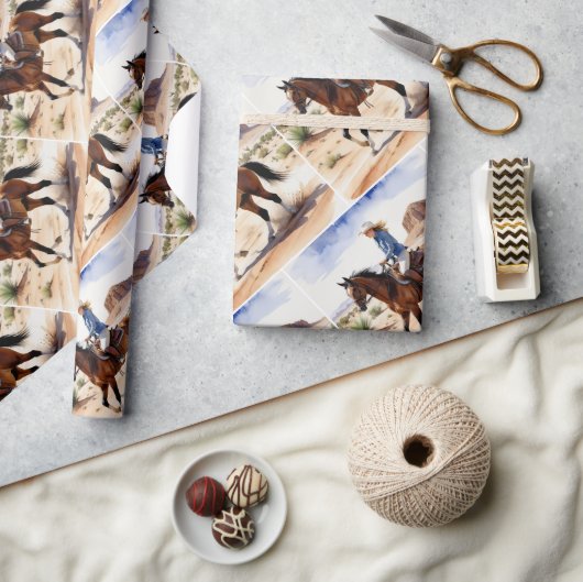 Waterverf Style Woman Girl Trail Horseback Cadeaupapier (Crafts)