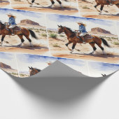Waterverf Style Woman Girl Trail Horseback Cadeaupapier (Hoek)