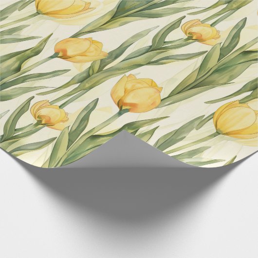 Waterverf Style Yellow Tulips All-over Print Cadeaupapier (Hoek)