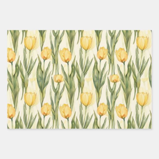 Waterverf Style Yellow Tulips All-over Print Inpakpapier Vel (Voorkant 2)
