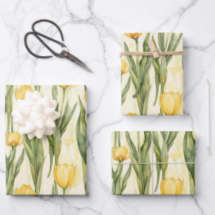 Waterverf Style Yellow Tulips All-over Print Inpakpapier Vel