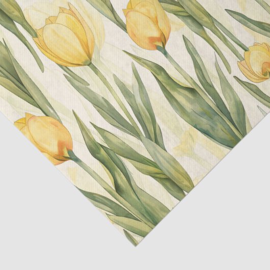 Waterverf Style Yellow Tulips All-over Print Tissuepapier (Detail)