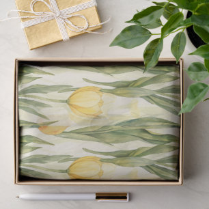 Waterverf Style Yellow Tulips All-over Print Tissuepapier