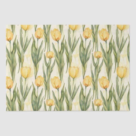 Waterverf Style Yellow Tulips All-over Print Tissuepapier (Voorkant)