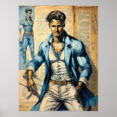 Waterverf Suave Man Krantenpapier Collage Poster (Voorkant)