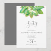 Waterverf Succulent 60th Birthday Invitation Kaart (Voorkant / Achterkant)