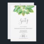 Waterverf Succulent 60th Birthday Invitation Kaart<br><div class="desc">Vertel het de botanische 60e verjaardag van A Belle lijsten uw gebeurtenisdetails met een hoogste boarder van een waterverf succulent. Een passende grijs kleurt de rug van uw uitnodiging. Een boho chic maar moderne keuze voor je feest- of tuinfeest. Woorden kunnen worden gewijzigd in 50th, 70th, 80th, Cheers tot 60...</div>